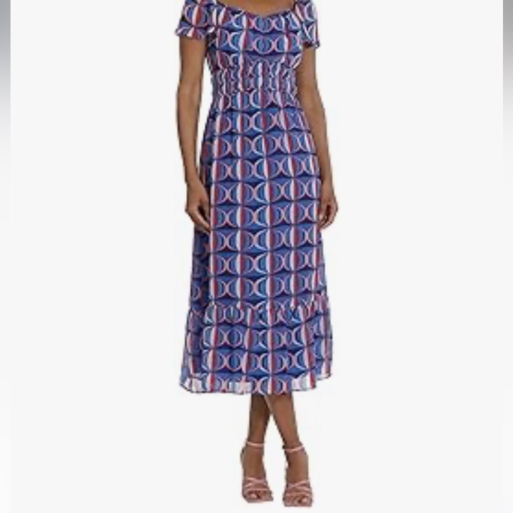 NWT Maggy London Womens Sz 10 Smocked Waist Peasant Midi Dress - Picture 4 of 8